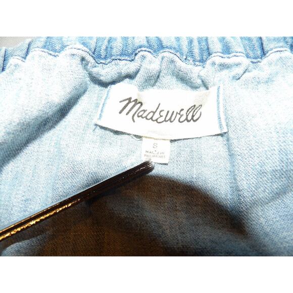 Madewell Crop Top Small Off The Shoulder Azalea Chambray Denim Boho Cottage Core - Picture 6 of 12